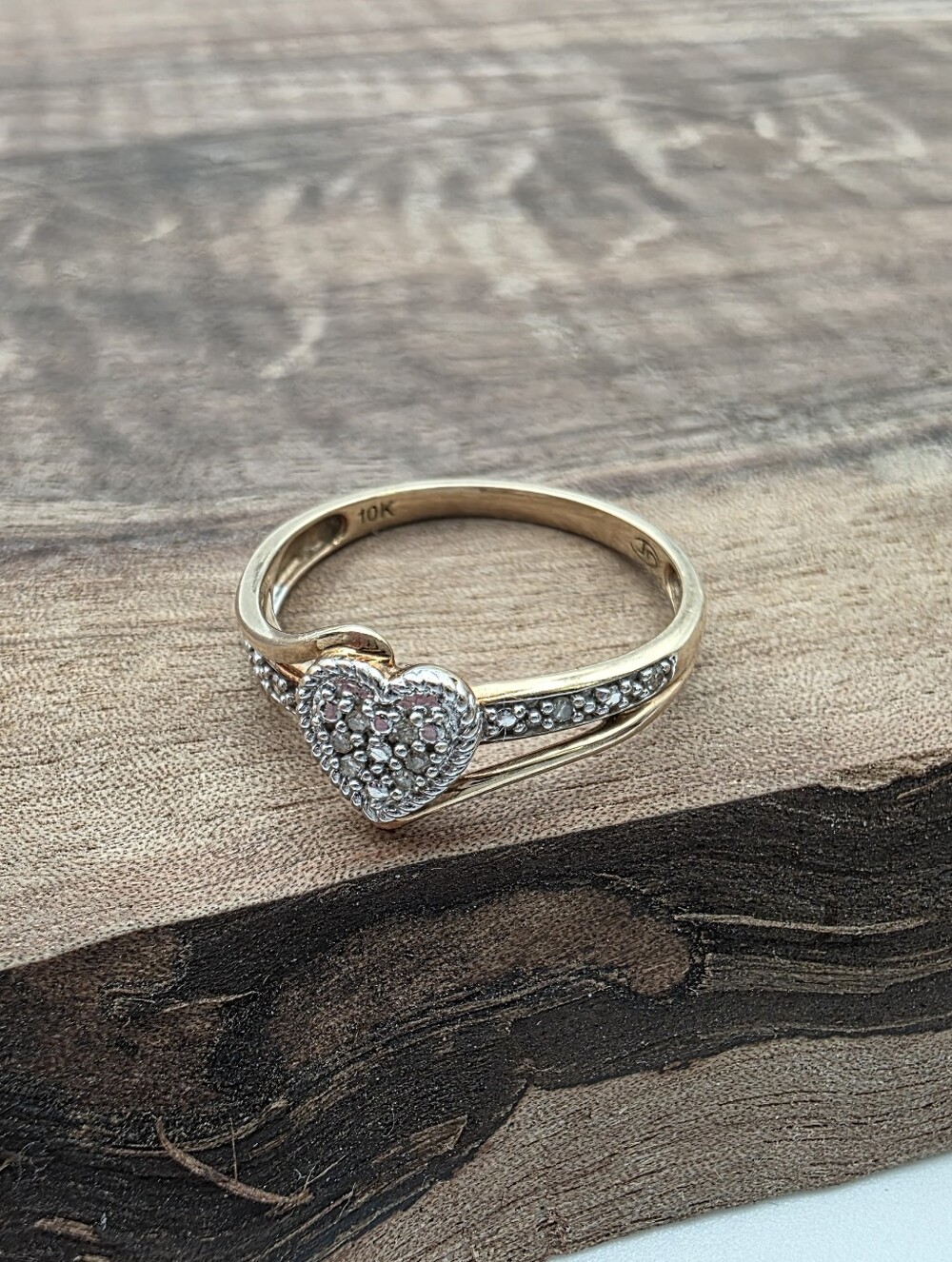 10k Yellow Gold Pave Diamond Bypass Heart Promise Ring